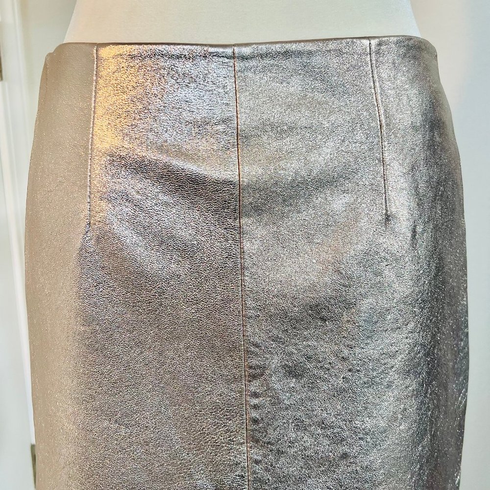 Walter Baker Luxury Haley Silver Metallic A-line Lambskin Leather Mini Skirt - Picture 9 of 15